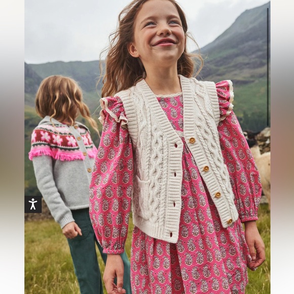 Mini Boden Lace Trim Woven Dress in Pink Paisely - Picture 2 of 7